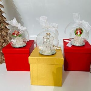 Hand Spun Glass Christmas Ornaments Lite Up Colorful Lights with Box Set of 3